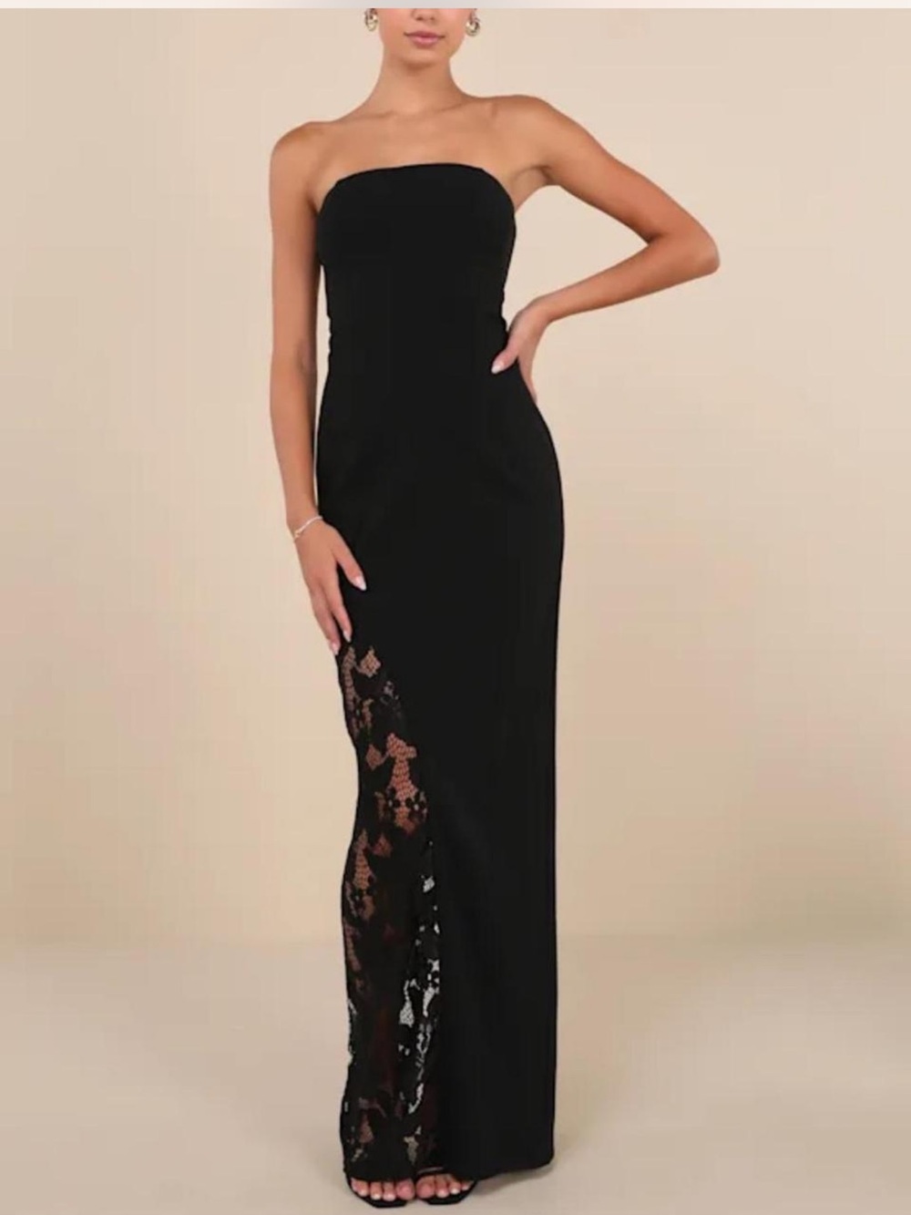Lulus Irresistible Attitude Black Strapless Lace Column Maxi Dress